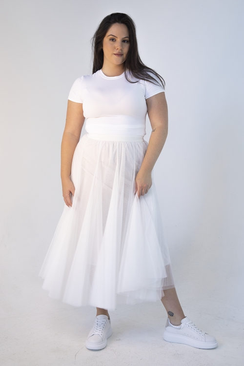 Plus size long white tulle outlet skirt